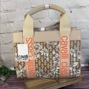 Cavalli Class Serafina Top Handle Tote Crossbody shoulder strap floral print